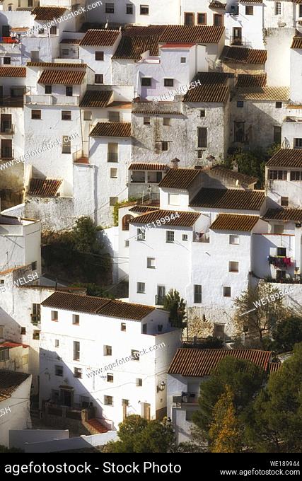 Casares, Malaga Province, Andalusia, southern Spain. Iconic white-washed mountain village. Popular inland excursion from the Costa del Sol