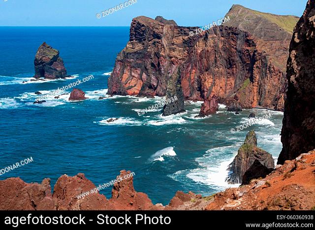 Cliffs at St Lawrence Madeira showing unusual vertical rock formation