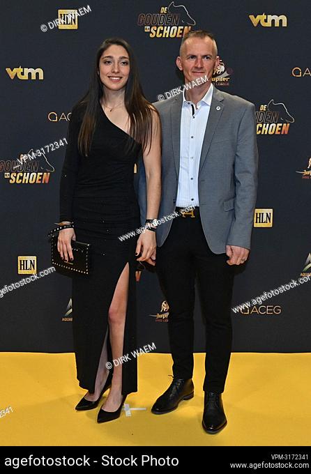 Guests pictured on the red carpet at the arrival for the 68th edition of the 'Golden Shoe' award ceremony, Wednesday 12 January 2022, in Puurs