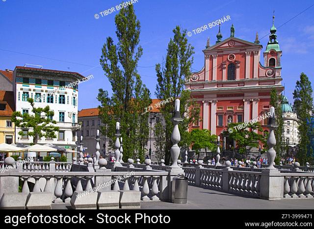 Slovenia, Ljubljana, Franciscan Church, Triple Bridge,