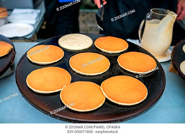 Delicious pancakes on the street food market in Bergen, Norway