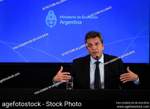 03 August 2022, Argentina, Buenos Aires: Sergio Massa, new ""super minister"" for the economy, production and agriculture