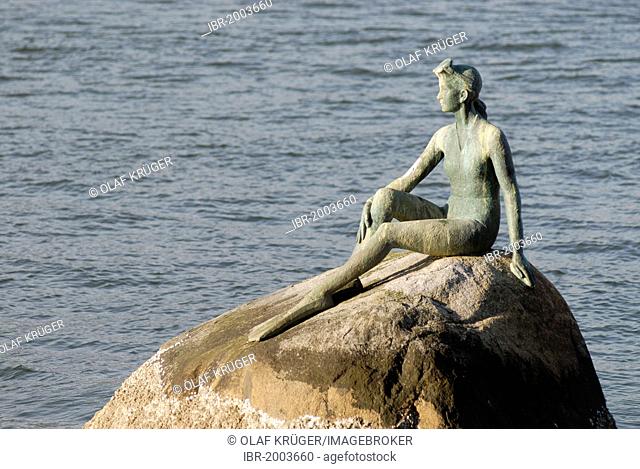 Girl In Wet Suit, a modern mermaid statue, Stanley Park, Vancouver, British Columbia, Canada, North America