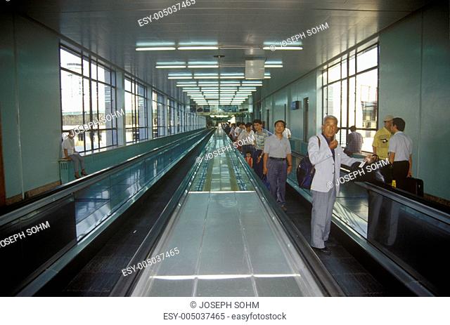 Moving walkway at Beijing Airport in Beijing in Hebei Province, Peoples Republic of China