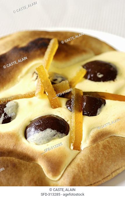 Yeasted pastry with chocolate balls & candied orange zest