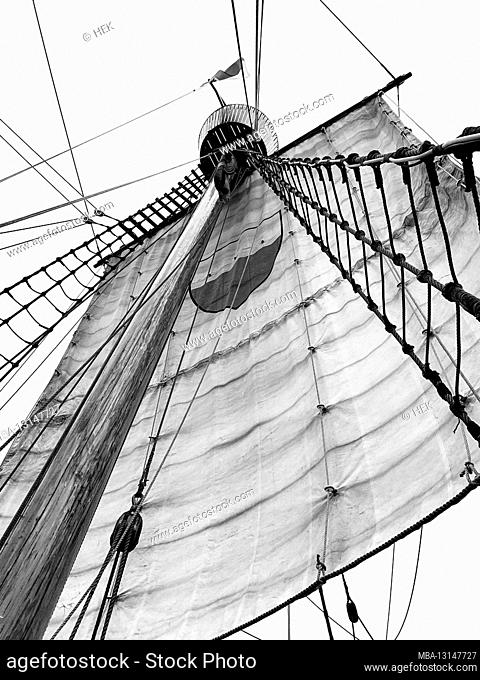 Rigging with Fokmast and sails on the historic merchant ship Lisa von Lübeck