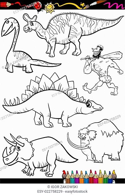 prehistoric set for coloring book