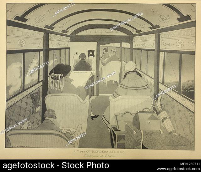 Print showing the interior of a commercial aircraft intended for the transport of travelers on the Paris-London line. Additional title: Cie des GDS Express...