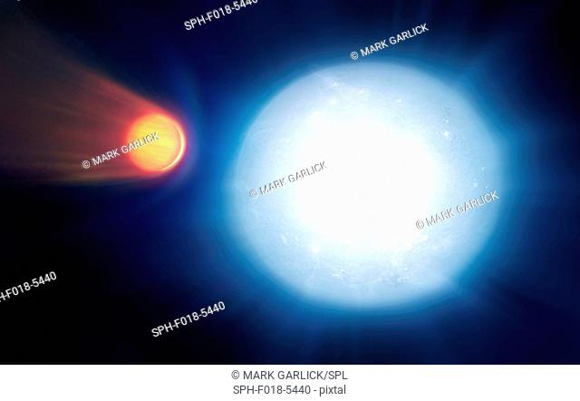 ArtistÔÇÖs impression of the hottest know exoplanet, Kelt-9b. Kelt-9 is a hot, A-type star with a temperature almost twice that of the Sun