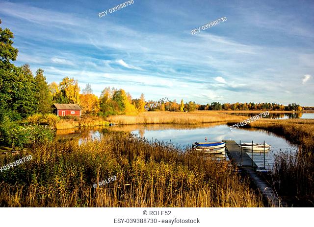 Autumn morning at lake Sottern in Svennevad, Sweden. Svennevad is close to the geographical midpoint of Sweden