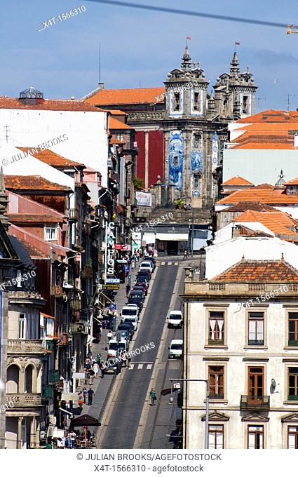 Rua de 13 Janiero in Porto, Portugal looking towards Junta de Freguesia de Santo Ildefonso on the skyline
