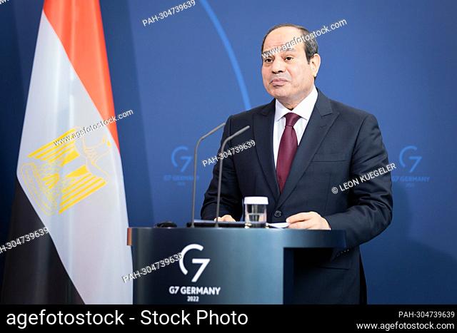 Abd al Fattah as-Sisi, President of the Arab Republic of Egypt, recorded during a press conference after a joint talk with Olaf Scholz (SPD), Federal Chancellor