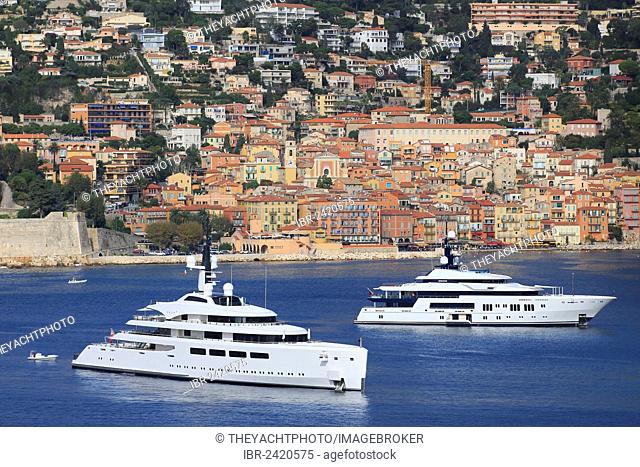 Vava II, a cruiser built by Pendennis Plus, formerly Devenport Yachts, length: 96 m, built in 2012, owned by Ernesto Bertarelli, and the Hermitage