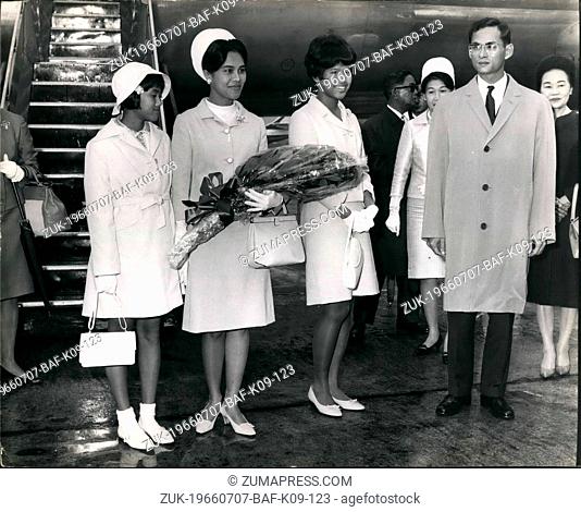 Jul. 07, 1966 - Thailand Royals Arrive. King Bhumibol and Queen Sirikit of Thailand, pictured with two of their daughters Princess Ubol Ratana, 15