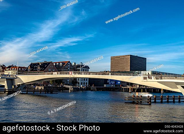 Copenhagen, Denmark The famous Inderhavnsbroen cyckling bridge in the harbor