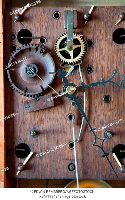 Inner workings of a clock, gears and springs