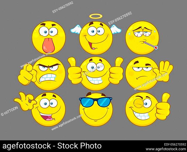 Funny Yellow Cartoon Emoji Face Series Character Set 3. Collection With  Gray Background, Stock Vector, Vector And Low Budget Royalty Free Image.  Pic. ESY-056270592 | agefotostock