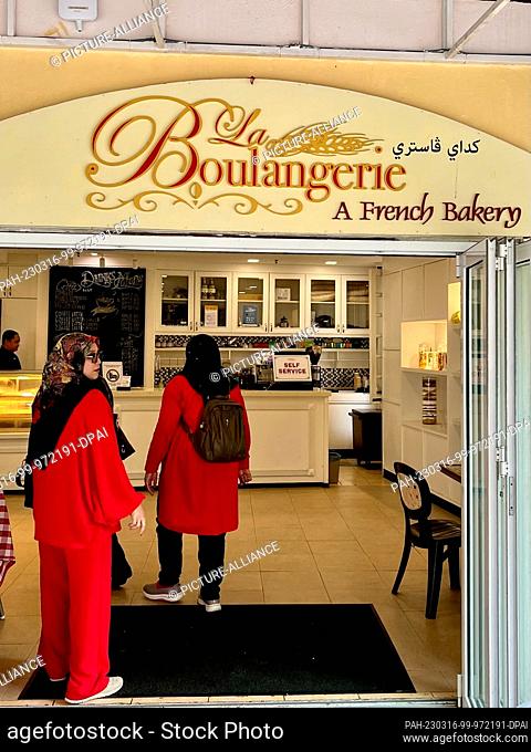 PRODUCTION - 02 March 2023, Malaysia, Colmar Tropicale: Visitors enter the boulangerie in Colmar Tropicale. An hour's drive northeast of the capital Kuala...