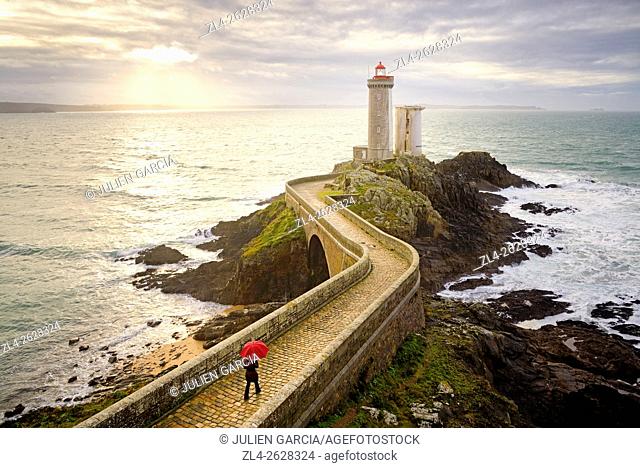 France, Brittany, Finistere, Iroise Sea, Goulet de Brest, Plouzané, Petit Minou lighthouse, Model Released
