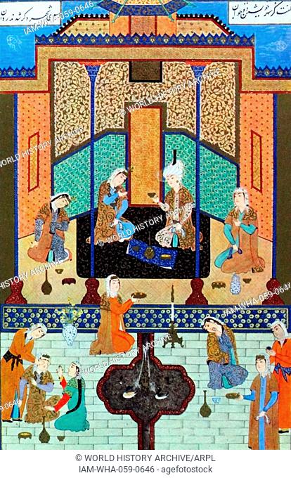 Colour illustration from 'The illuminated manuscript Khamsa of Nizami' a 12th Century a lavishly illustrated manuscript of the Khamsa or 'five poems' of Nizami...