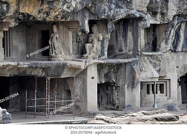 Cave 4 : Facade. It is a two story cave. Ellora Caves, Aurangabad, Maharashtra, India