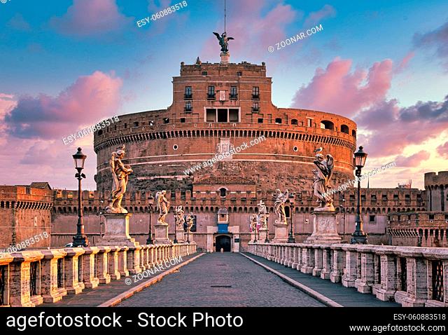 ROME, ITALY - CIRCA AUGUST 2020: Castel Sant'Angelo (Saint Angel Castle) in Rome (Roma), Italy. Historic monument with nobody at sunrise