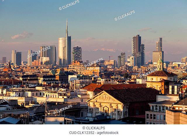 Panorama from the top of Cathedral's Milan, Milan, Lombardy, Italy, Europe