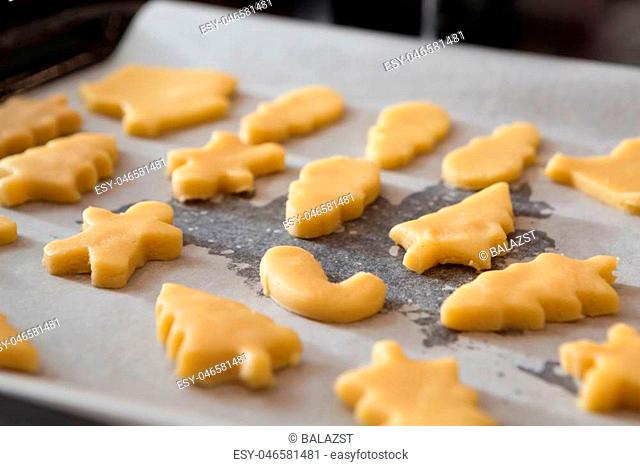 Different Biscuit Shapes On Baking Sheet Ready For The Oven