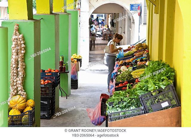Local Woman Shopping At A Fruit and Vegetable Shop, Zakynthos Town, Zakynthos (Zante) Island, Greece