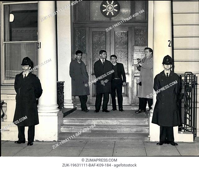 Nov. 11, 1963 - Students take over embassy. more then 300 students forced their way into the Iraki Embassy in kensington