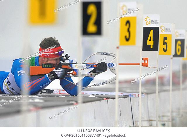 Timofey Lapshin from Russia finishes second at men's 10km sprint race of IBU (International Biathlon Union) Cup event in Nove Mesto na Morave, Czech Republic