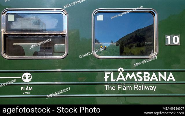 Travel by Flambahn, Eisenbahreise, Flåmsbana window, The Flam Railway, Sogn og Fjordane, Norway, Scandinavia, Europe