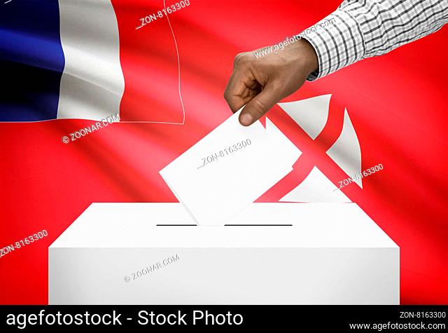 Ballot box with national flag on background - Territory of the Wallis and Futuna Islands