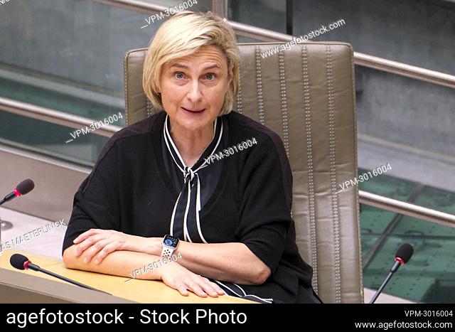Flemish Minister of Employment, Economy, Social Economy and agriculture Hilde Crevits pictured during a plenary session of the Flemish Parliament in Brussels