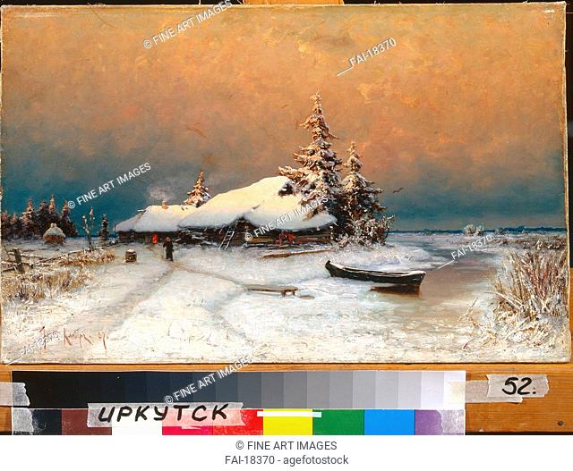 Winter Sunset. Klever, Juli Julievich (Julius), von (1850-1924). Oil on canvas. Realism. 1887. State Art Museum, Irkutsk. 28x45, 5. Painting