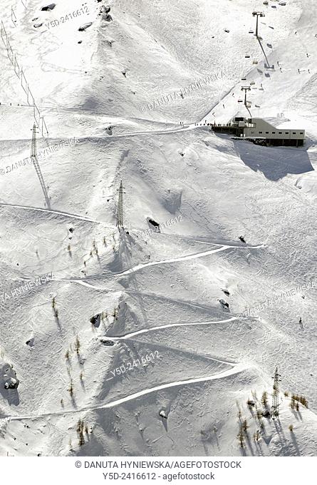 Ski lifts and ski slopes, Saas-Fee, Valais, Switzerland