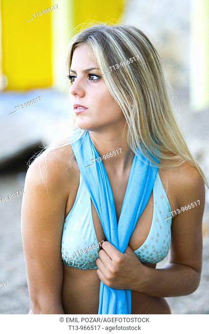 Young woman in Blue bikini