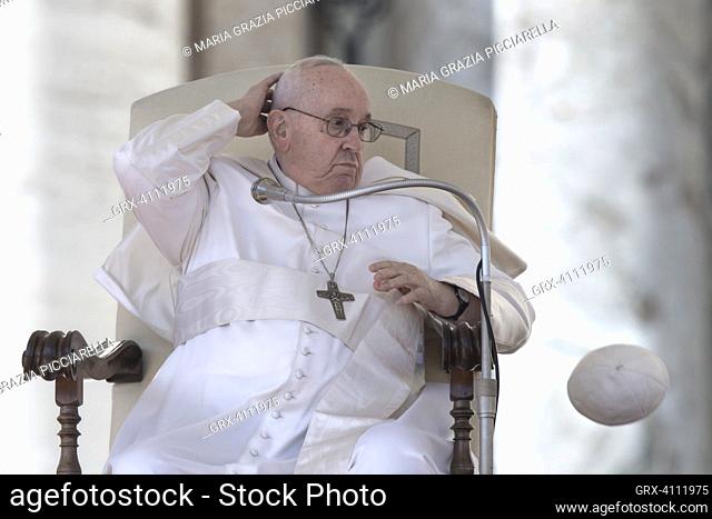 Vatican City, Vatican 15 March 2023. Pope Francis during his weekly general audience in St. Peter's Square