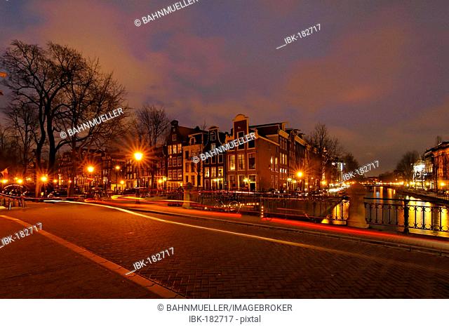 Amsterdam North Holland Netherlands evening at the Leidsegracht canal