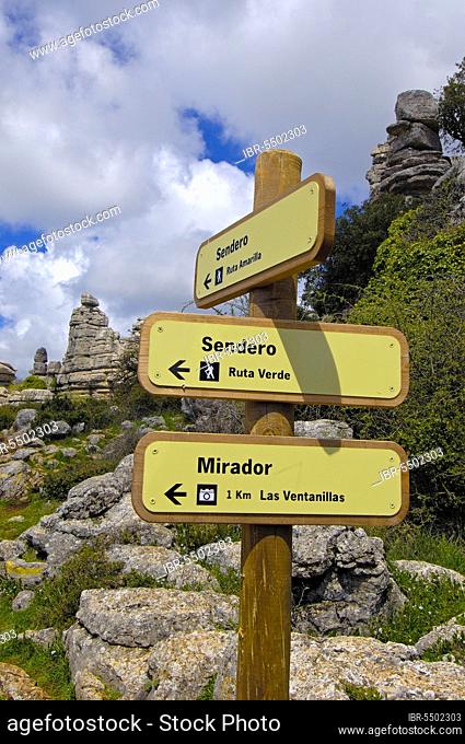 Signs, Jurassic limestones, El Torcal de Antequera Natural Park, Malaga Province, Andalusia, Spain, Europe