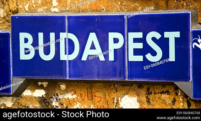 sign with the word budapest