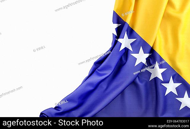 Flag of Bosnia and Herzegovina with empty space on the left. Isolated. 3D Rendering