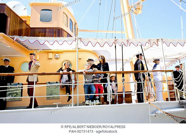 Narsarsuaq, 31-07-2014 Arrival at Narsarsuaq at the Royal Yacht Dannebrog HRH Crown Prince Frederik, HRH Crown Princess Mary, Prince Christian