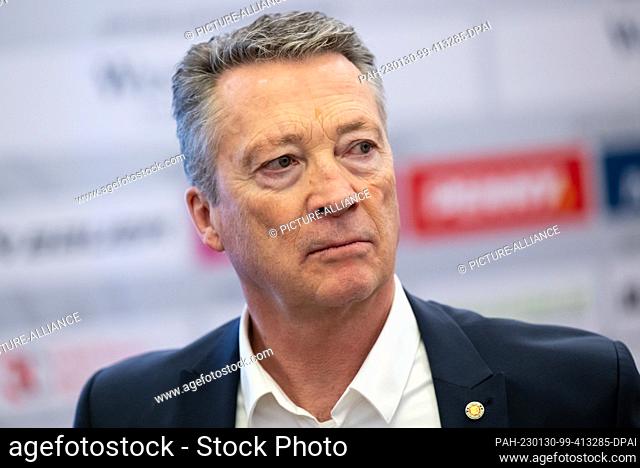 30 January 2023, Bavaria, Munich: Harold Kreis, new national ice hockey coach, attends a press conference during his introduction