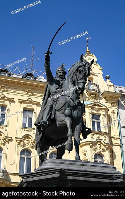 Zagreb, Croatia, Republika Hrvatska, Europe. Josip Jelacic Square (Trg bana Josipa Jelacica). Equestrian statue on Ban Josip Jelacic