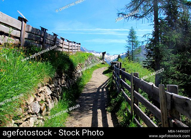 Hiking trail from Casern to Prettau, Ahrntal, Province of Bolzano, South Tyrol, Italy, destination the Holy Spirit Chapel near Casern