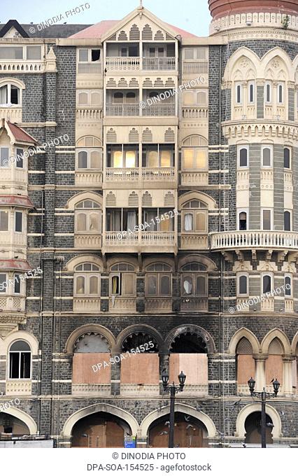 Burn window of Taj Mahal hotel ; after terrorist attack by Deccan Mujahedeen on 26th November 2008 in Bombay Mumbai ; Maharashtra ; India