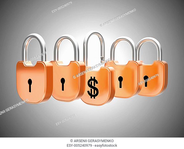 Padlocks concept: US dollar currency safety