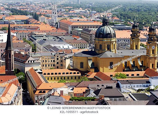Elevated view of Theatinerkirche from the tower of Frauenkirche  Munich, Bavaria, Germany