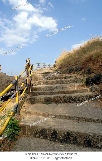 Steps for climb up at Harihareshvar ; Taluka Shreevardhan ; District Raigadh ; Maharashtra ; India